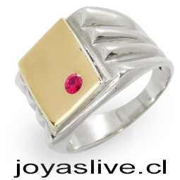 Anillo de Plata chilena 950 Sello Oro Goldfield con Cristal Fino(an142)