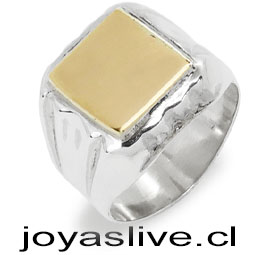 Anillo de Plata chilena 950 Sello Oro Goldfield (an144)