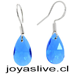 Aros de Cristal Gotas Azules Gancho de Plata