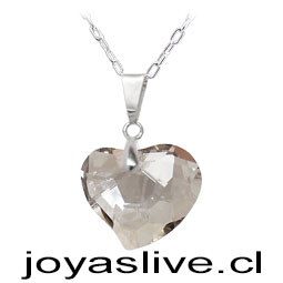 Collar de Cristal con valier de Plata Corazón Negro Transparente