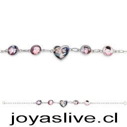 Pulsera Plata chilena 950, fotografías pequeñas con corazón personalizadas en resina