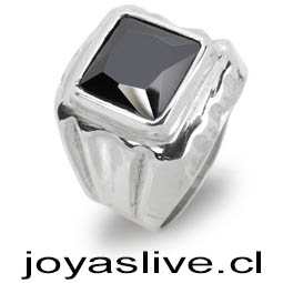 Anillo de plata chilena 950 Sello, Cristal Negro (Medidas de la 10 a la 28) (an77)