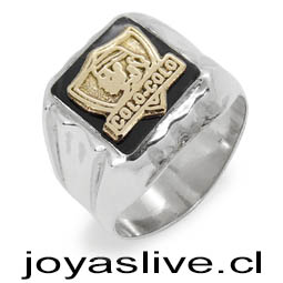 Anillo de plata chilena 950 Sello Colo-Colo Oro Goldfield, fondos negro (medidas de la 10 a 28) (an78)