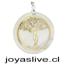 Dije Medalla Nacar con Valier de Plata, Árbol de la vida Dorado