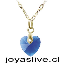 Colgante de Oro 18kl. con Cristal Fino Corazón Azul claro  ( Peso aproximando, 4 gramos entre cadena y colgante )