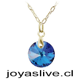 Colgante de Oro 18kl. con Swarovski Azul Redondo ( Peso aproximando, 3.5 gramos entre cadena y colgante )