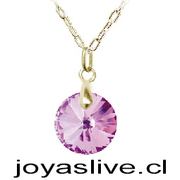 Colgante de Oro 18kl. con Swarovski Morado Redondo ( Peso aproximando, 4 gramos entre cadena y colgante )