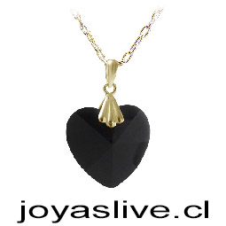Colgante de Oro 18kl. con Cristal Corazón Negro ( Peso aproximando, 4 gramos entre cadena y colgante )