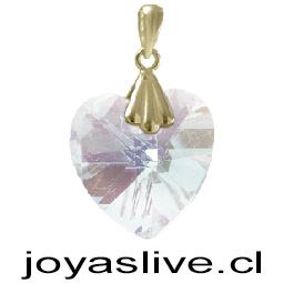 Dije de Oro 18kl. Swarovski Corazón Tornasol  ( Peso aproximando, 1 gramos gancho colgante )