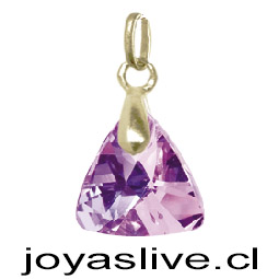 Dije de Oro 18kl. Triángulo Swarovski Morado  (1,2 gramos gancho colgante)