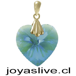 Dije de Oro 18kl. Swarovski Corazón Tornasol Turquesa  (1,2 gramos gancho colgante)