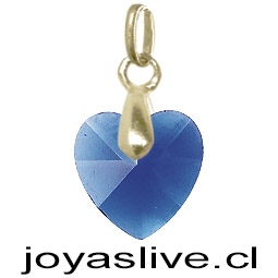 Dije de Oro 18kl. con Cristal Fino Corazón Azul claro  ( Peso aproximando, 1 gramo gancho colgante )