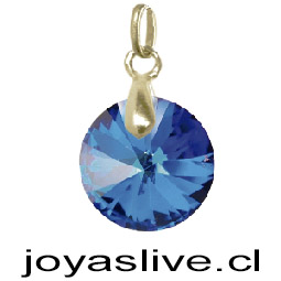 Dije de Oro 18kl. con Swarovski Azul Redondo  ( Peso aproximando, 1 gramos gancho colgante )