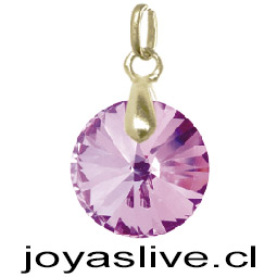 Dije de Oro 18kl. con Swarovski Morado Redondo  ( Peso aproximando, 1 gramos gancho colgante )