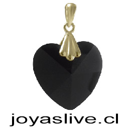 Dije de Oro 18kl. con Cristal Corazón Negro  ( Peso aproximando, 1.9 gramos gancho colgante )