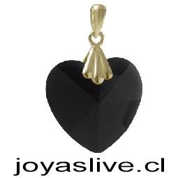 Dije de Oro 18kl. con Cristal Corazón Negro  ( Peso aproximando, 1 gramos gancho colgante )