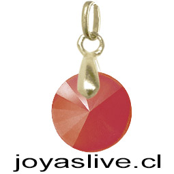 Dije de Oro 18kl. con Swarovski Rojo Redondo  ( Peso aproximando, 1 gramos gancho colgante )