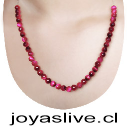 Collar de plata chilena 980, Ojo de tigre rosado, 50cm (medida esfera #6 )