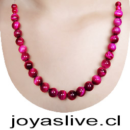 Collar de plata chilena 980, Ojo de tigre rosado, 50cm  ( medida esfera #8 )