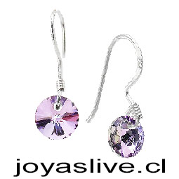 Aros de plata chilena 950, Cristal tornasol morado.