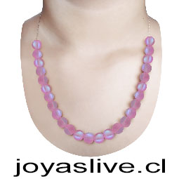 Collar de Plata chilena 980  Cristal rosado brillante N°8. 50 cm.