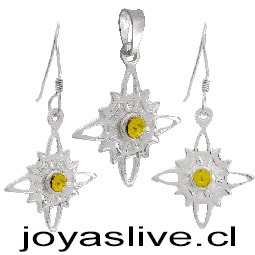 Conjunto Plata chilena 950 Nudo de Bruja con Cristales. Disponibilidad: rosado, amarillo, celeste, blanco, negro