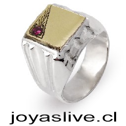 Anillo de plata chilena 950 Sello Rubí rosado (an148)