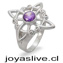 Anillo de Plata chilena 950 Nudo de Bruja Punto de Luz Morado Medida 22