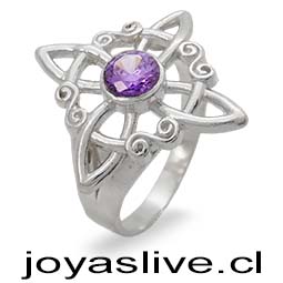 Anillo de Plata chilena 950 Nudo de Bruja Punto de Luz Morado Medida 20