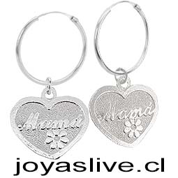 Aros Argollas de Plata chilena 950 Corazón Mamá