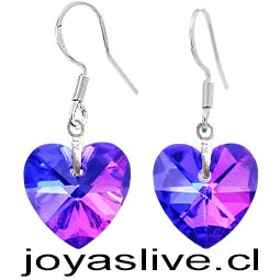 Aros de Plata chilena 950 con Cristal Fino Corazón Azul