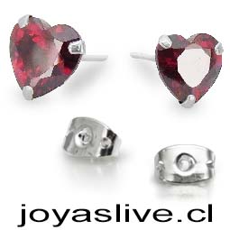 Aros de Plata chilena 950 con Cristal Fino Corazón Burdeo