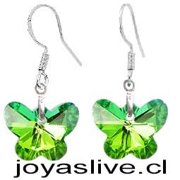 Aros de Plata con Cristal Fino Mariposa Verde