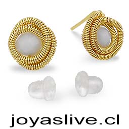 Aros Bisutería baño de Oro Resortes con Mostacilla Blanca