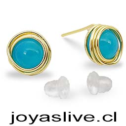 Aros Bisutería baño de Oro con Esferas celestes