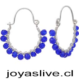 Aros Bisutería baño de Plata con Mostacillas azules