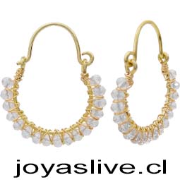 Aros Bisutería baño de Oro con Mostacillas transparentes