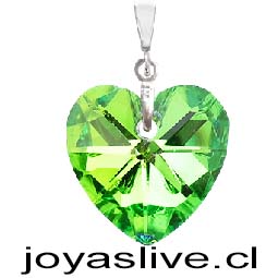 Dije de Plata chilena 950 Cristal Fino Corazón Verde