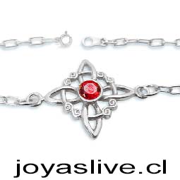 Pulsera de Plata chilena 950 Nudo de Bruja Punto de Luz Rojo