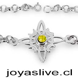Pulsera de Plata chilena 950 Nudo de Bruja Punto de Luz Amarillo