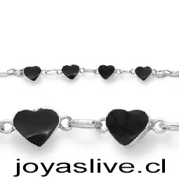 Semi pulseras Plata chilena 950, corazón con gema Obsidiana 