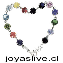 Pulsera Plata Platino con circonitas seguidas de colores y cierre de mosquetón con cadena para ajusta
