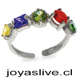 Anillo abierto Plata Platino de diseño con circonitas en multicolor de varios tamaños