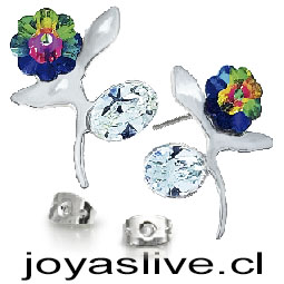Pendientes de flor Plata Platino con cristales Swarovski y flor en vitrail.