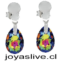 Pendientes Plata Platino con lágrima en el color vitrail verde con topaz y fucsia en la misma piedra.
