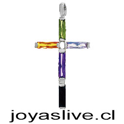 Cruz Plata Platino con circonitas de barretas en multicolor