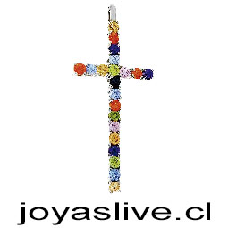 Colgante Plata Platino cruz con circonitas en multicolor