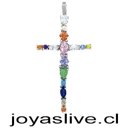 Colgante Plata Platino cruz con circonitas en mulicolor y perla blanca