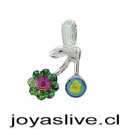 Cereza Plata Platino con cristales Swarovski combinada con flor en vitrail y piedra redonda, metalizada en volcano