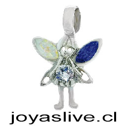 Colgante Plata Platino hada con cristales Swarovski en varios colores: azul saphiro y rojo scarlet.